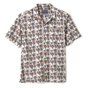Johnston & Murphy Tan Foliage Print Cotton/Modal Blend Short Sleeve Camp Shirt